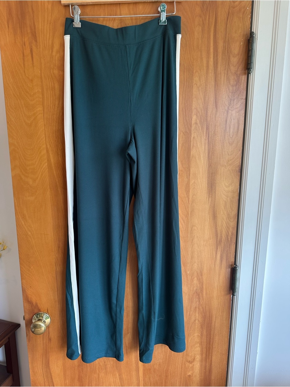 aerie Forest Green Wide-Leg Track Pants with White Side Stripe